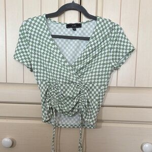 Vibe Green and White Checkered Crop Top